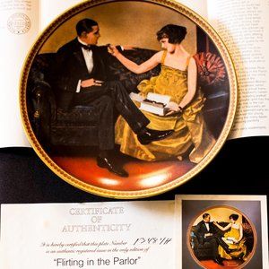 Norman Rockwell Fine China Collectible "Flirting in The Parlor" 14-K Gold Trim
